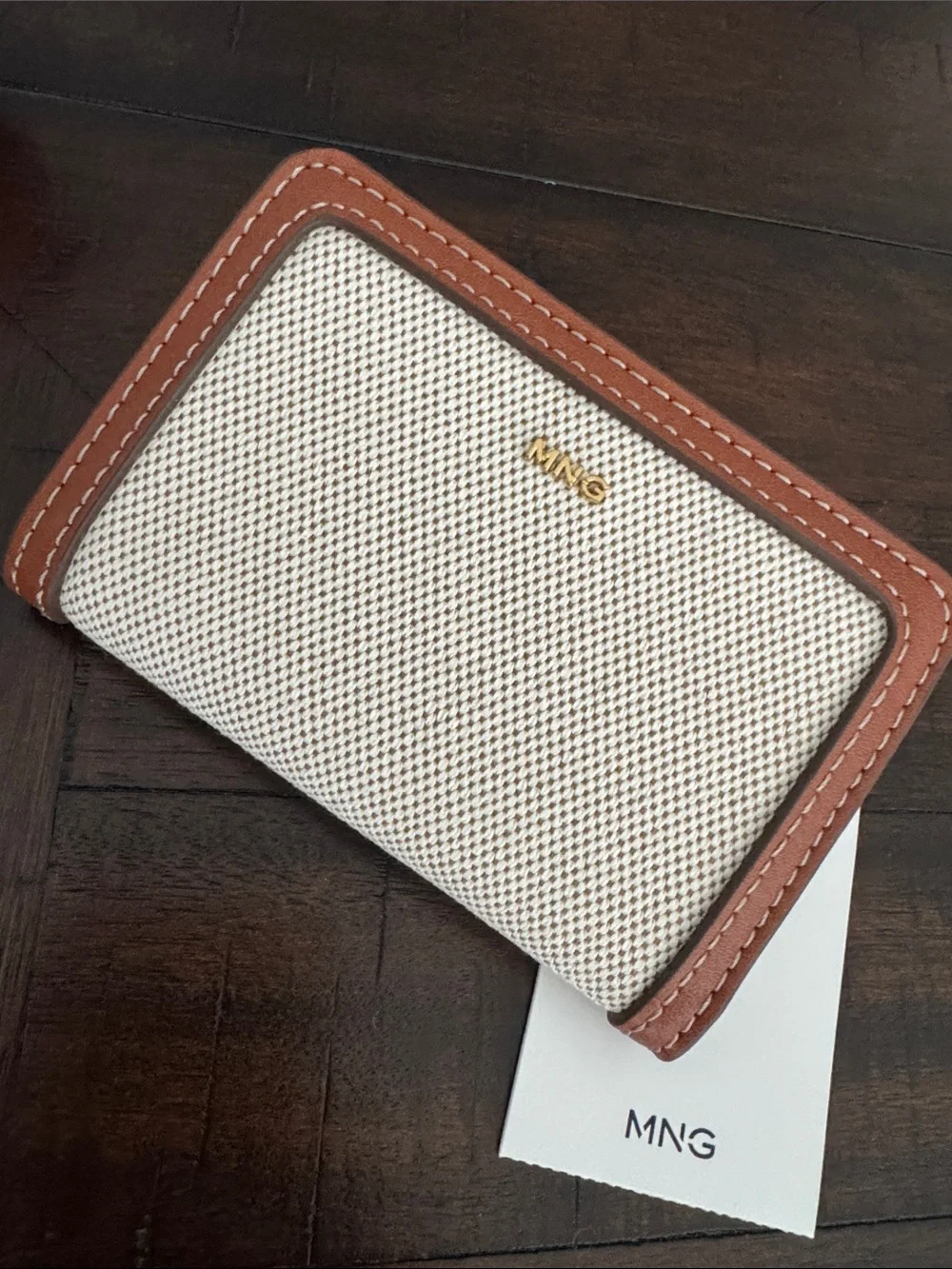 Mango Brown Bi-Fold Zip Wallet with Gold Hardware